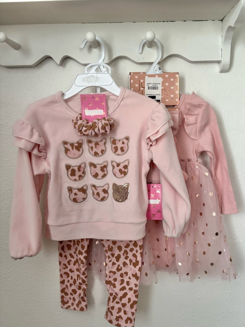 NWT Toddler Girl Outfit Bundle 2T & 12-18M Pink Leopard Set + Tulle Dress
